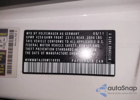 2011 Volkswagen Golf Tdi 2-Door из США, поврежденный, VIN WVWMM7AJXBW316995